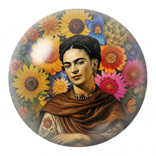 Cabochon en Verre Illustré Frida aux Tournesols avec Perroquet et Papillon 12 à 25mm pour la Création de Bijoux Fantaisie - DIY