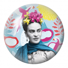 Cabochon en Verre Illustré Frida au Châle Bleu parmi les Flamants Roses 12 à 25mm pour la Création de Bijoux Fantaisie - DIY