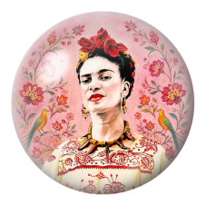 Cabochon en Verre Illustré Frida aux Deux Oiseaux dans un Jardin Rose 12 à 25mm pour la Création de Bijoux Fantaisie - DIY