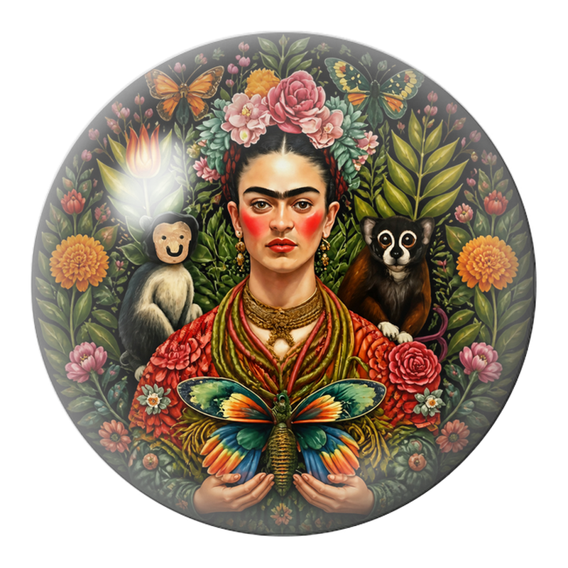 Cabochon en Verre Illustré Frida au Papillon Géant avec Singe et Lémurien 12 à 25mm