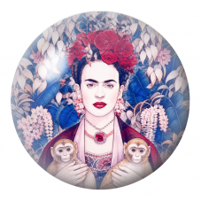 Cabochon en Verre Illustré Frida aux Deux Singes dans un Jardin Bleu 12 à 25mm pour la Création de Bijoux Fantaisie - DIY