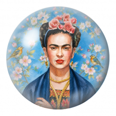 Cabochon en Verre Illustré Frida aux Deux Oiseaux dans un Jardin de Fleurs 12 à 25mm pour la Création de Bijoux Fantaisie - DIY