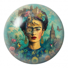 Cabochon en Verre Illustré Frida au Visage-Collage parmi les Oiseaux 12 à 25mm pour la Création de Bijoux Fantaisie - DIY