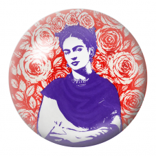Cabochon en Verre Illustré Frida Pop Violette sur Fond de Roses Rouges 12 à 25mm pour la Création de Bijoux Fantaisie - DIY