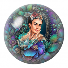 Cabochon en Verre Illustré Frida au Colibri dans un Jardin Bleu et Violet 12 à 25mm pour la Création de Bijoux Fantaisie - DIY