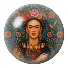 Cabochon en Verre Illustré Frida aux Deux Singes et aux Colibris dans les Fleurs 12 à 25mm pour la Création de Bijoux Fantaisie 