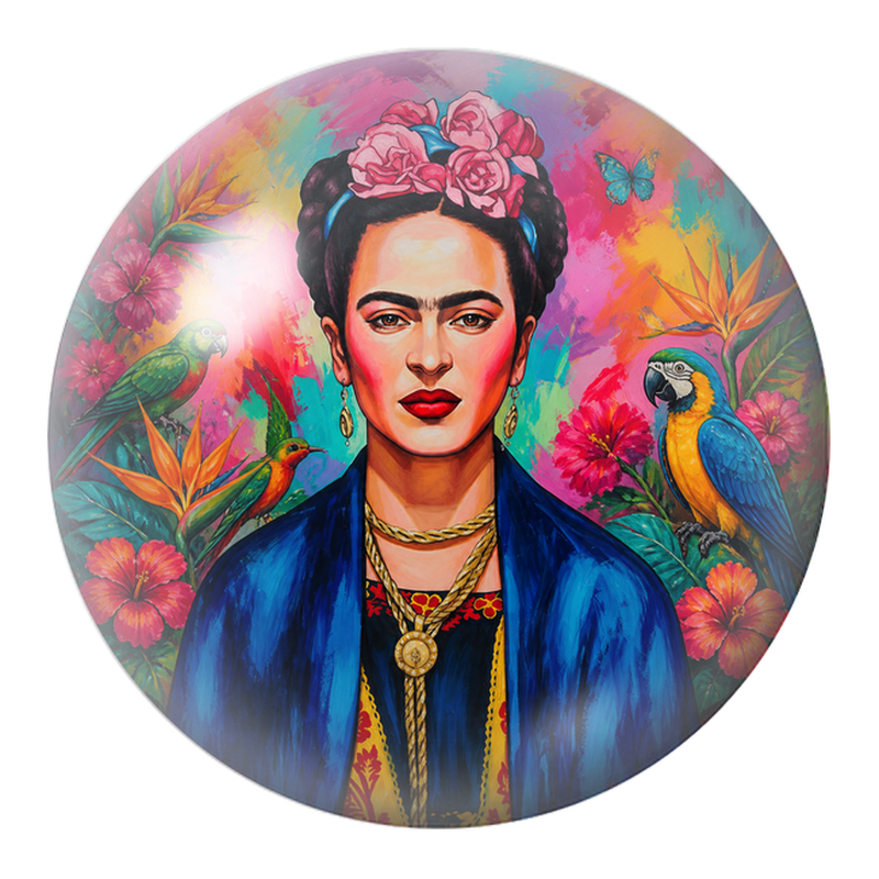 Cabochon en Verre Illustré Frida Tropicale au Perroquet et au Colibri 12 à 25mm