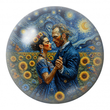 Cabochon en Verre Illustré Frida et Diego dans un Champ de Tournesols 12 à 25mm pour la Création de Bijoux Fantaisie - DIY