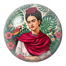 Cabochon en Verre Illustré Frida au Perroquet et au Colibri dans les Feuillages 12 à 25mm pour la Création de Bijoux Fantaisie -