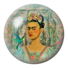Cabochon en Verre Illustré Frida au Colibri dans un Jardin Drapé 12 à 25mm pour la Création de Bijoux Fantaisie - DIY