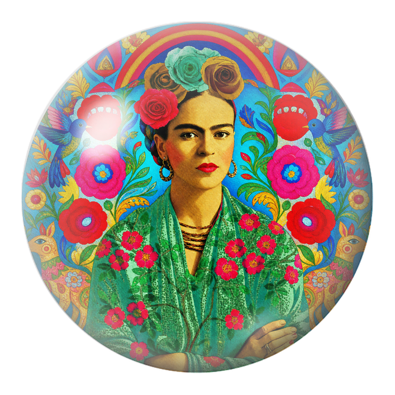 Cabochon en Verre Illustré Frida aux Colibris dans un Jardin Mexicain 12 à 25mm