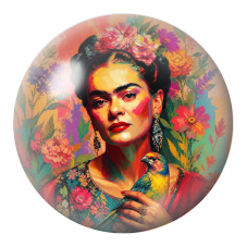 Cabochon en Verre Illustré Frida au Perroquet dans un Jardin Coloré 12 à 25mm pour la Création de Bijoux Fantaisie - DIY