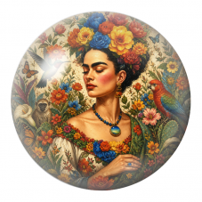Cabochon en Verre Illustré Frida au Colibri, au Perroquet et au Singe 12 à 25mm pour la Création de Bijoux Fantaisie - DIY