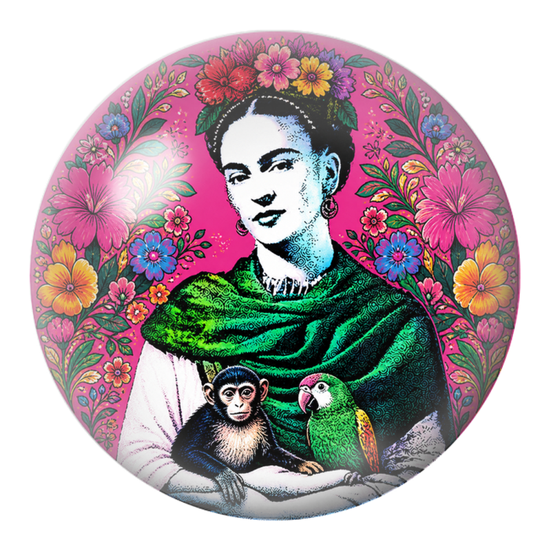 Cabochon en Verre Illustré Frida Pop au Singe et au Perroquet 12 à 25mm