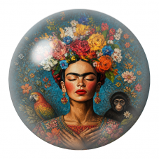 Cabochon en Verre Illustré Frida au Perroquet et au Singe les Yeux Fermés 12 à 25mm pour la Création de Bijoux Fantaisie - DIY