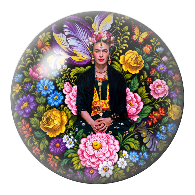 Cabochon en Verre Illustré Frida Assise dans un Jardin de Fleurs Géantes 12 à 25mm