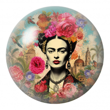 Cabochon en Verre Illustré Frida aux Roses dans un Jardin Mexicain 12 à 25mm pour la Création de Bijoux Fantaisie - DIY