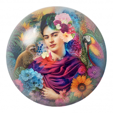 Cabochon en Verre Illustré Frida au Perroquet et au Singe dans les Fleurs 12 à 25mm pour la Création de Bijoux Fantaisie - DIY