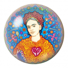 Cabochon en Verre Illustré Frida au Cœur Rose dans un Jardin Pop 12 à 25mm pour la Création de Bijoux Fantaisie - DIY