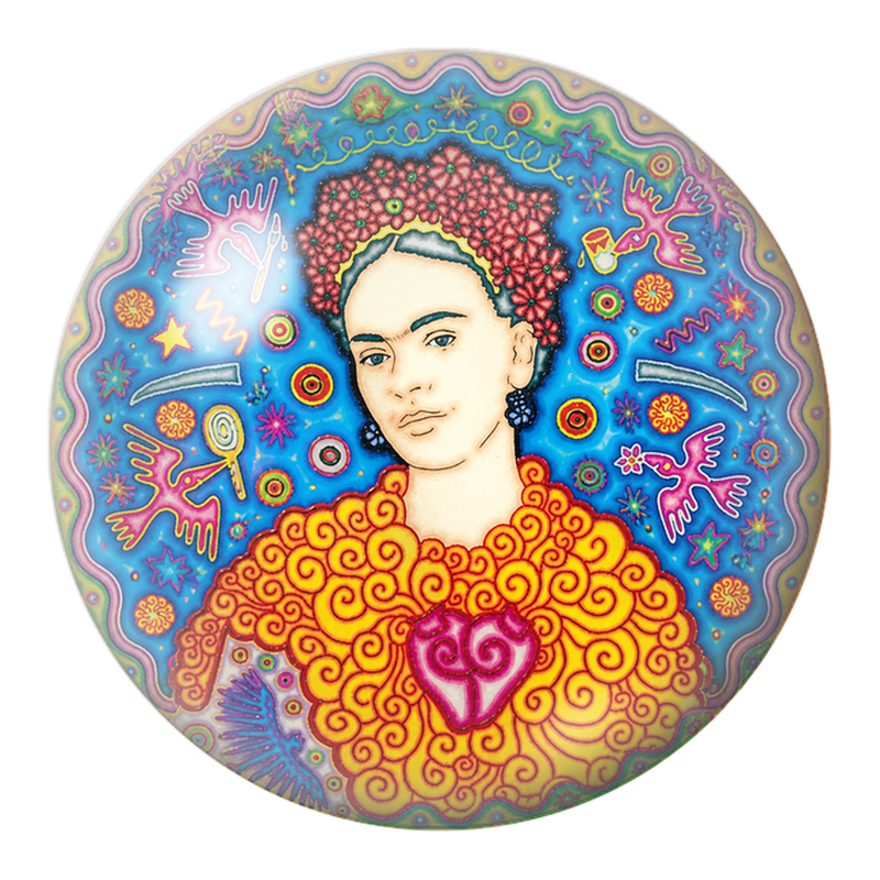 Cabochon en Verre Illustré Frida au Cœur Rose dans un Jardin Pop 12 à 25mm