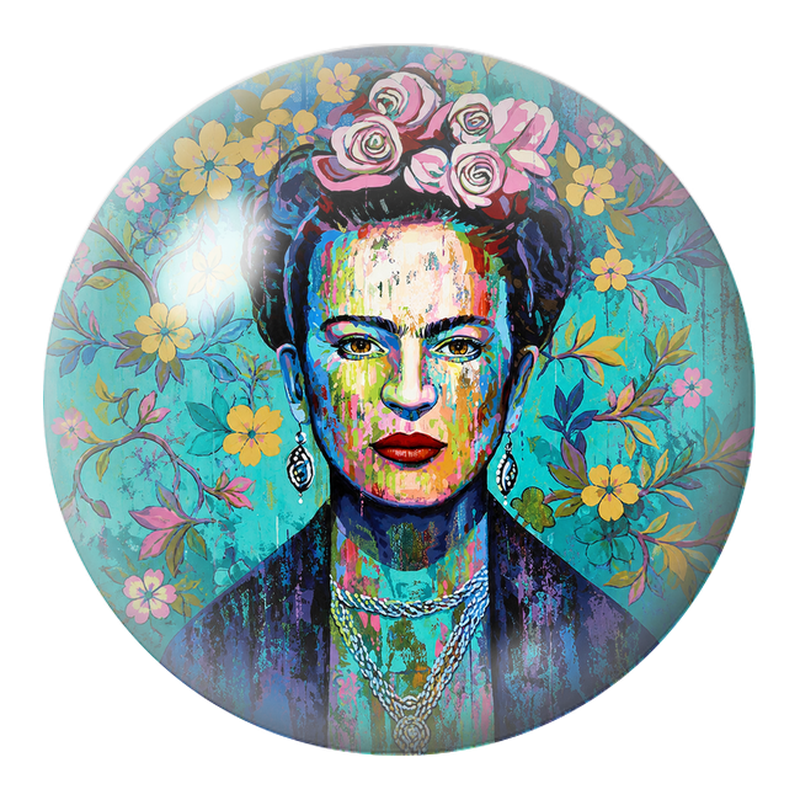 Cabochon en Verre Illustré Frida Portrait Coloré aux Roses 12 à 25mm