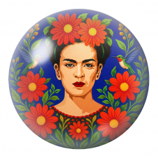Cabochon en Verre Illustré Frida aux Colibris dans les Marguerites Rouges 12 à 25mm pour la Création de Bijoux Fantaisie - DIY