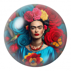 Cabochon en Verre Illustré Frida aux Roses Rouges et Bleues 12 à 25mm pour la Création de Bijoux Fantaisie - DIY