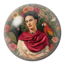 Cabochon en Verre Illustré Frida au Singe et au Perroquet dans le Jardin 12 à 25mm pour la Création de Bijoux Fantaisie - DIY