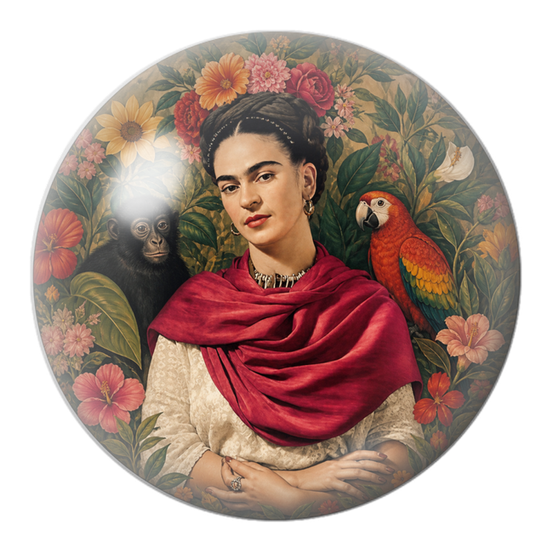 Cabochon en Verre Illustré Frida au Singe et au Perroquet dans le Jardin 12 à 25mm