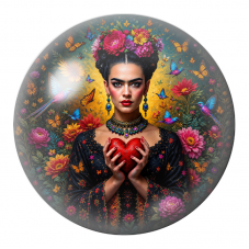 Cabochon en Verre Illustré Frida au Cœur Rouge et aux Papillons 12 à 25mm pour la Création de Bijoux Fantaisie - DIY