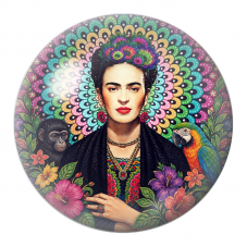 Cabochon en Verre Illustré Frida au Singe et au Perroquet dans les Fleurs 12 à 25mm pour la Création de Bijoux Fantaisie - DIY