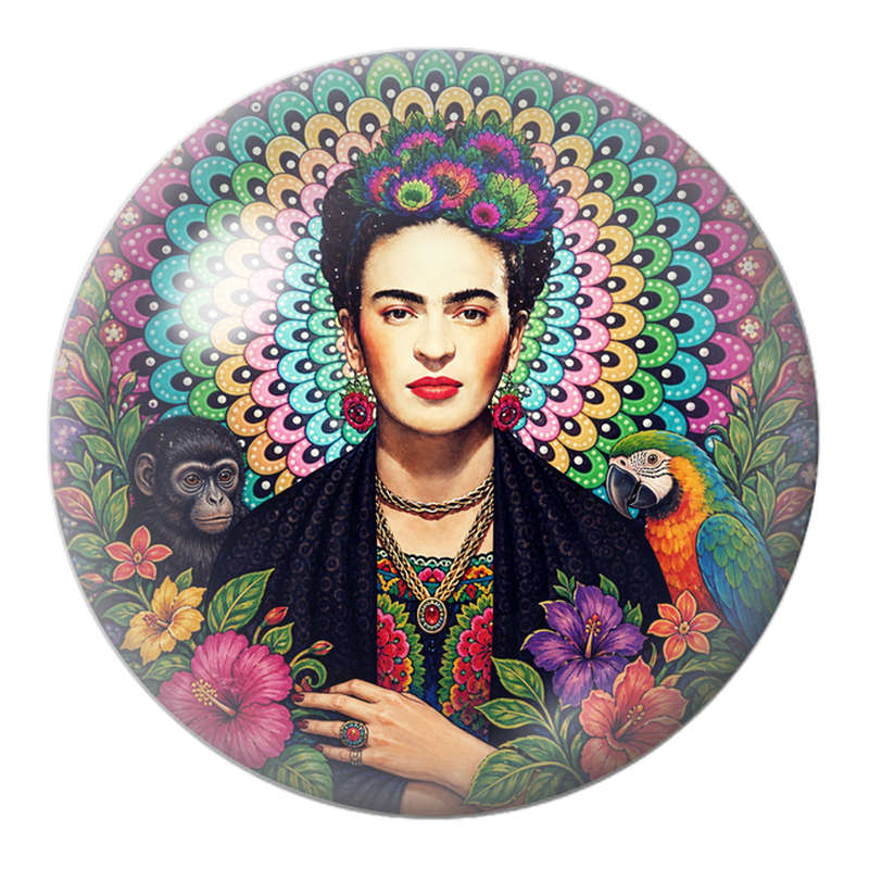 Cabochon en Verre Illustré Frida au Singe et au Perroquet dans les Fleurs 12 à 25mm