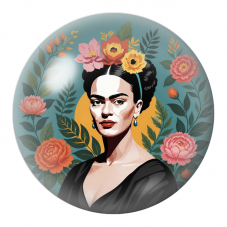 Cabochon en Verre Illustré Frida au Bouquet de Fleurs sur Fond Bleu 12 à 25mm pour la Création de Bijoux Fantaisie - DIY