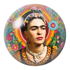 Cabochon en Verre Illustré Frida au Perroquet et au Singe sur Fond Pop 12 à 25mm pour la Création de Bijoux Fantaisie - DIY