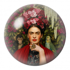 Cabochon en Verre Illustré Frida au Singe et au Perroquet avec un Papillon 12 à 25mm pour la Création de Bijoux Fantaisie - DIY