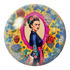 Cabochon en Verre Illustré Frida dans le Miroir Rose au Cœur Anatomique 12 à 25mm pour la Création de Bijoux Fantaisie - DIY
