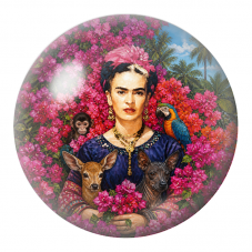 Cabochon en Verre Illustré Frida aux Animaux dans les Bougainvilliers 12 à 25mm pour la Création de Bijoux Fantaisie - DIY