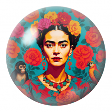 Cabochon en Verre Illustré Frida au Singe et au Perroquet dans les Roses 12 à 25mm pour la Création de Bijoux Fantaisie - DIY