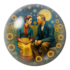 Cabochon en Verre Illustré Frida et Diego dans le Champ de Tournesols 12 à 25mm pour la Création de Bijoux Fantaisie - DIY