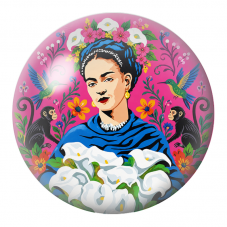 Cabochon en Verre Illustré Frida aux Colibris et aux Singes parmi les Arums 12 à 25mm pour la Création de Bijoux Fantaisie - DIY