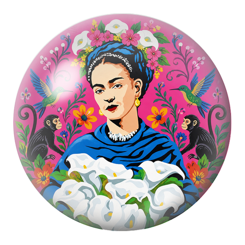 Cabochon en Verre Illustré Frida aux Colibris et aux Singes parmi les Arums 12 à 25mm