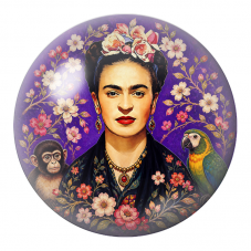 Cabochon en Verre Illustré Frida au Singe et au Perroquet sur Fond Violet 12 à 25mm pour la Création de Bijoux Fantaisie - DIY
