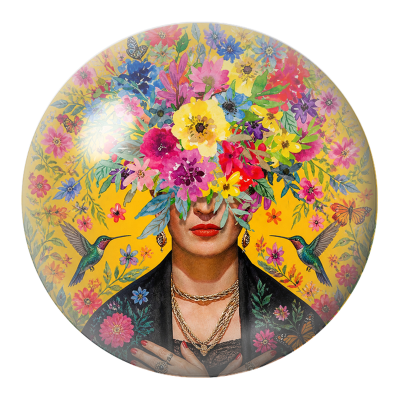 Cabochon en Verre Illustré Frida au Bouquet Fleuri et aux Colibris 12 à 25mm