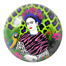 Cabochon en Verre Illustré Frida au Perroquet et à la Panthère Noire 12 à 25mm pour la Création de Bijoux Fantaisie - DIY