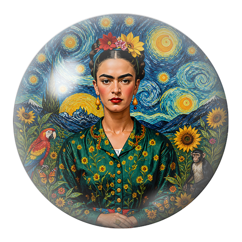 Cabochon en Verre Illustré Frida aux Tournesols sous les Étoiles 12 à 25mm