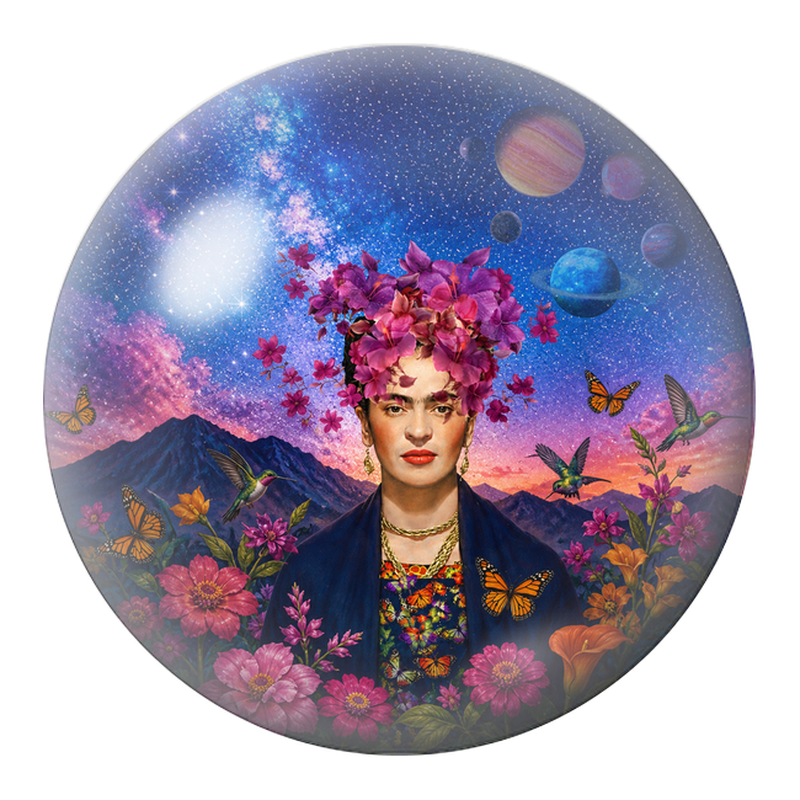 Cabochon en Verre Illustré Frida aux Papillons sous le Ciel Étoilé 12 à 25mm