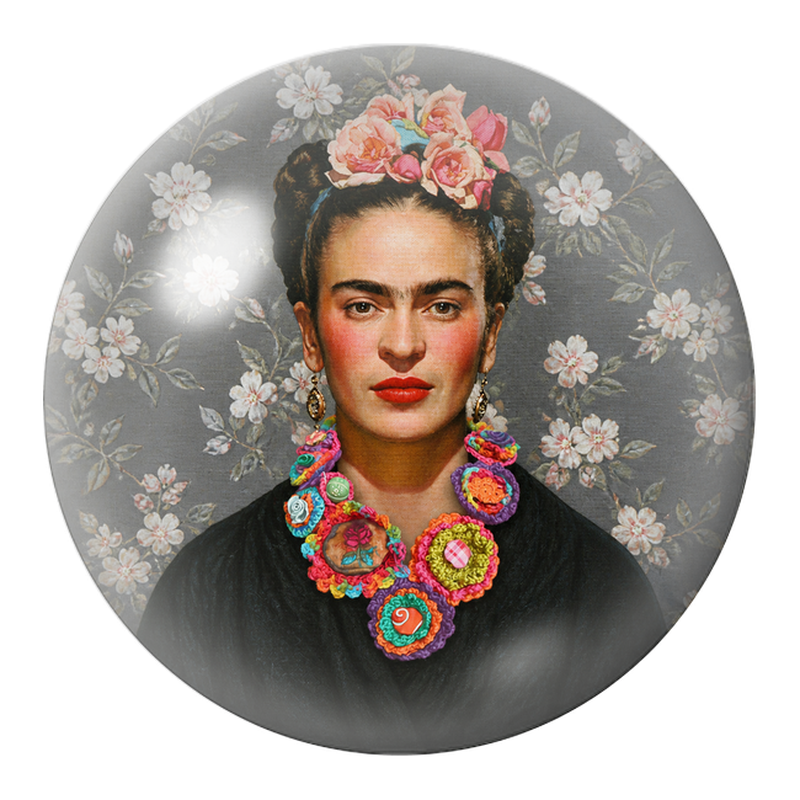 Cabochon en Verre Illustré Frida aux Fleurs de Tissu 12 à 25mm
