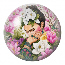 Cabochon en Verre Illustré Frida aux Magnolias et au Colibri 12 à 25mm pour la Création de Bijoux Fantaisie - DIY