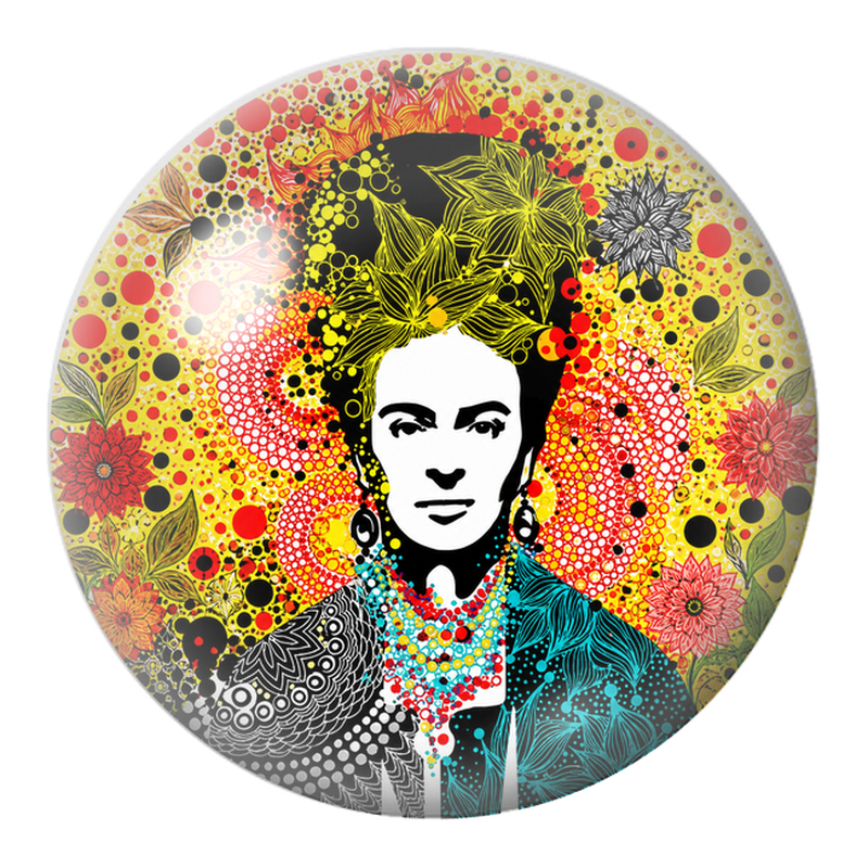 Cabochon en Verre Illustré Frida Pop aux Fleurs Rouges 12 à 25mm