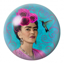 Cabochon en Verre Illustré Frida aux Roses Fuchsia et au Colibri 12 à 25mm pour la Création de Bijoux Fantaisie - DIY